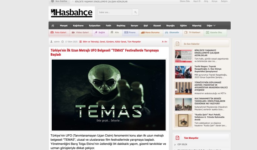 TEMAS BELGESELİ HASBAHÇE GAZETESİ'NDE HABER OLDU.